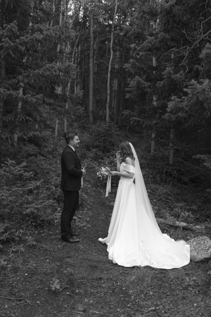 Flying Moon Cabins wedding couple reading vows