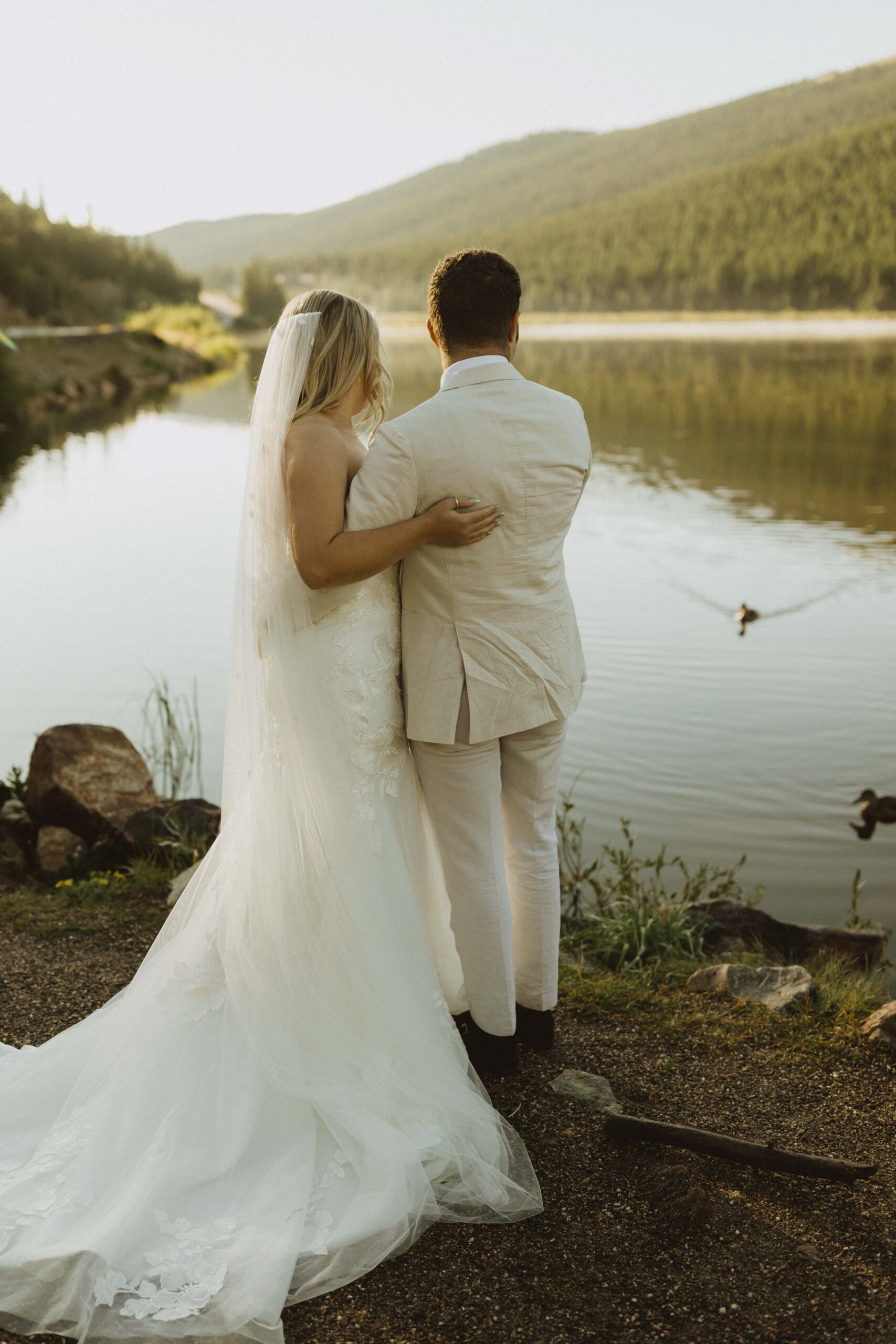 Wedding Couple Taking photos at Echo Lake