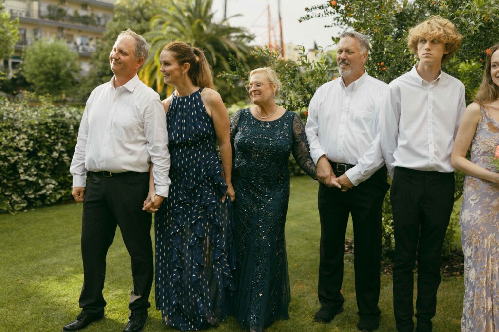Family attending a couples elopement