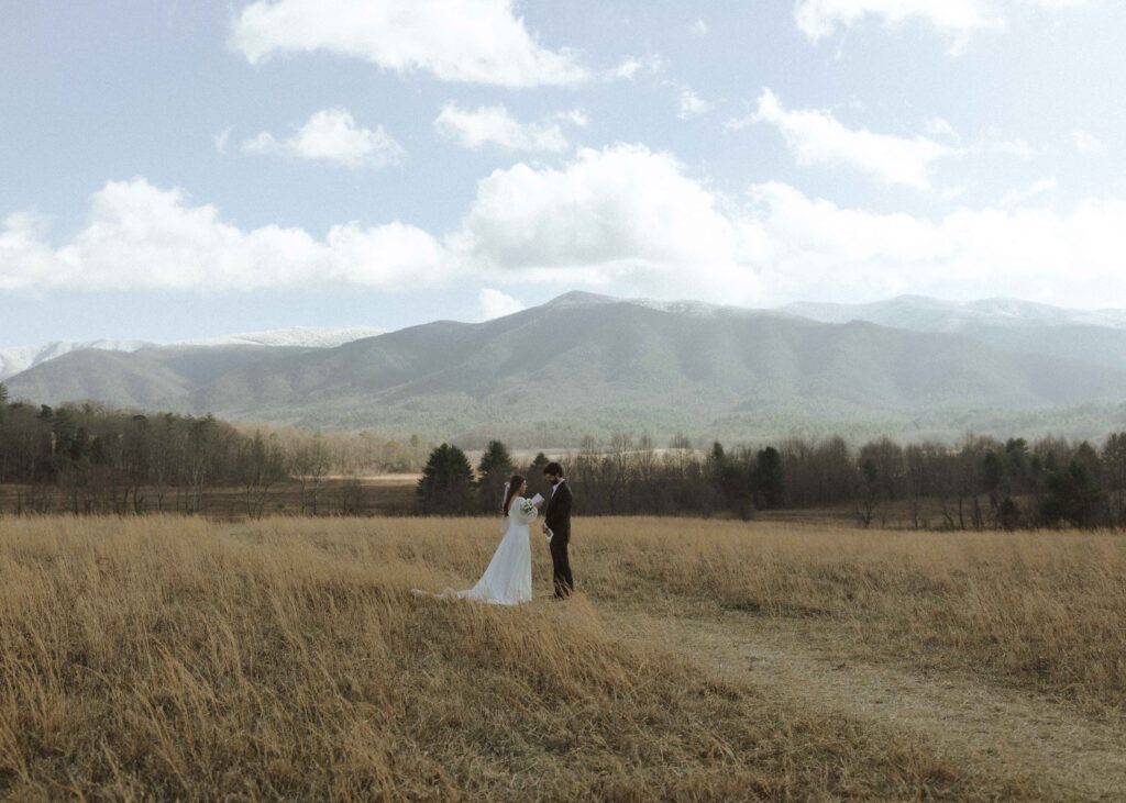 bride and groom saying their vows at their great smoky mountains elopement 