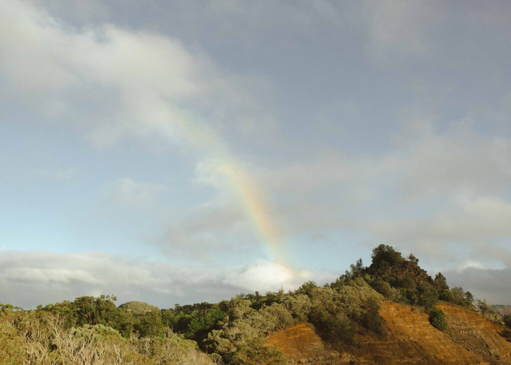 rainbow during a couple waimea canyon elopement 