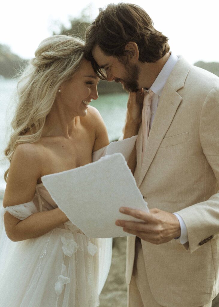 bride and groom reading vows for their brookings oregon elopement 