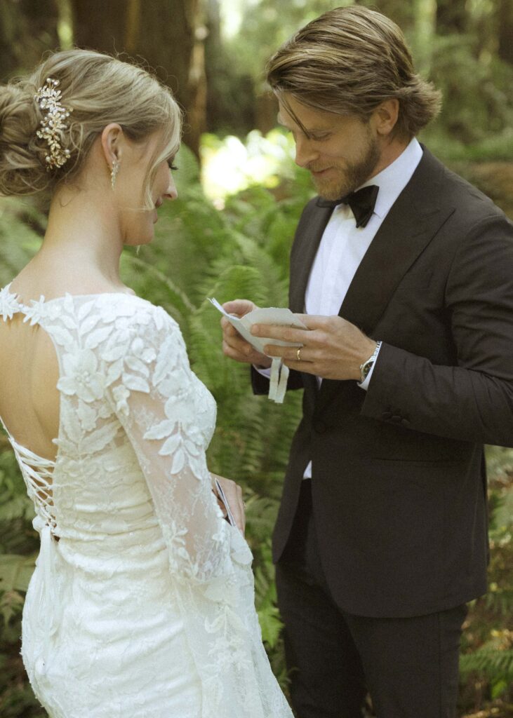 bride and groom saying vows for their Redwoods Oregon elopement 