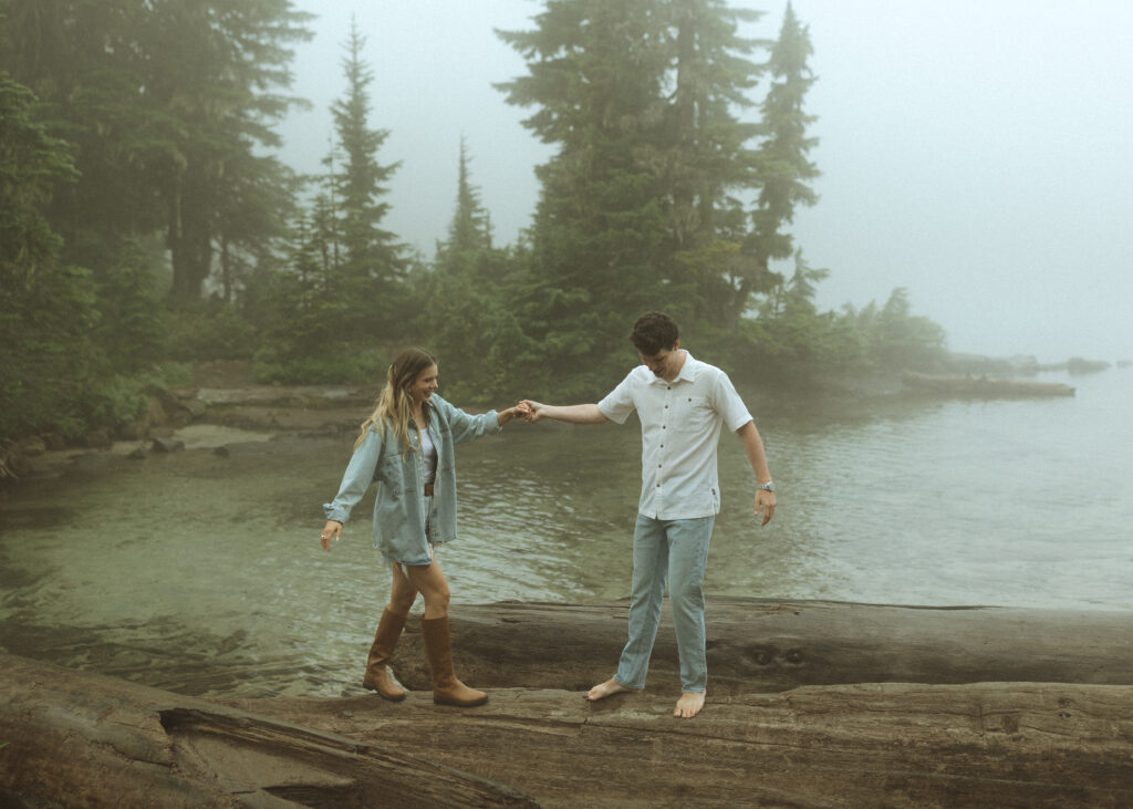 bride and groom taking for their Mowich Lake Elopement in Mt. Rainier National Park 