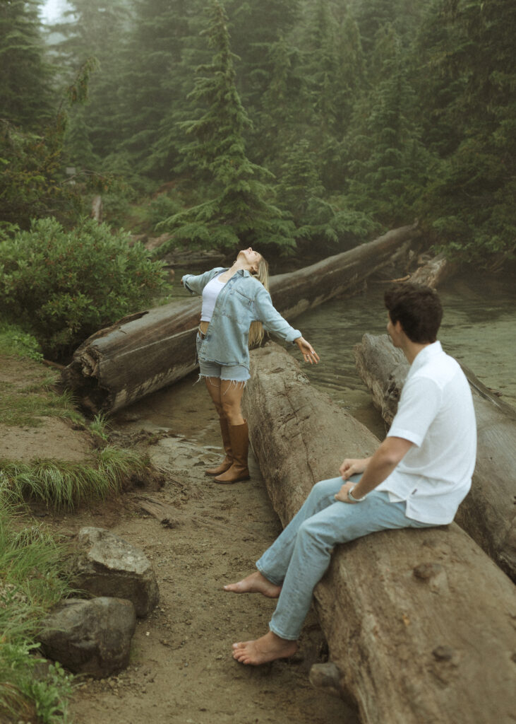 bride and groom taking for their Mowich Lake Elopement in Mt. Rainier National Park 