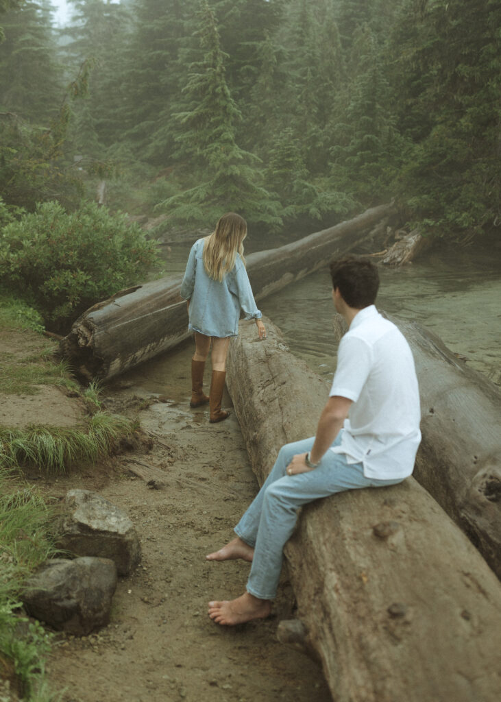 bride and groom taking for their Mowich Lake Elopement in Mt. Rainier National Park 