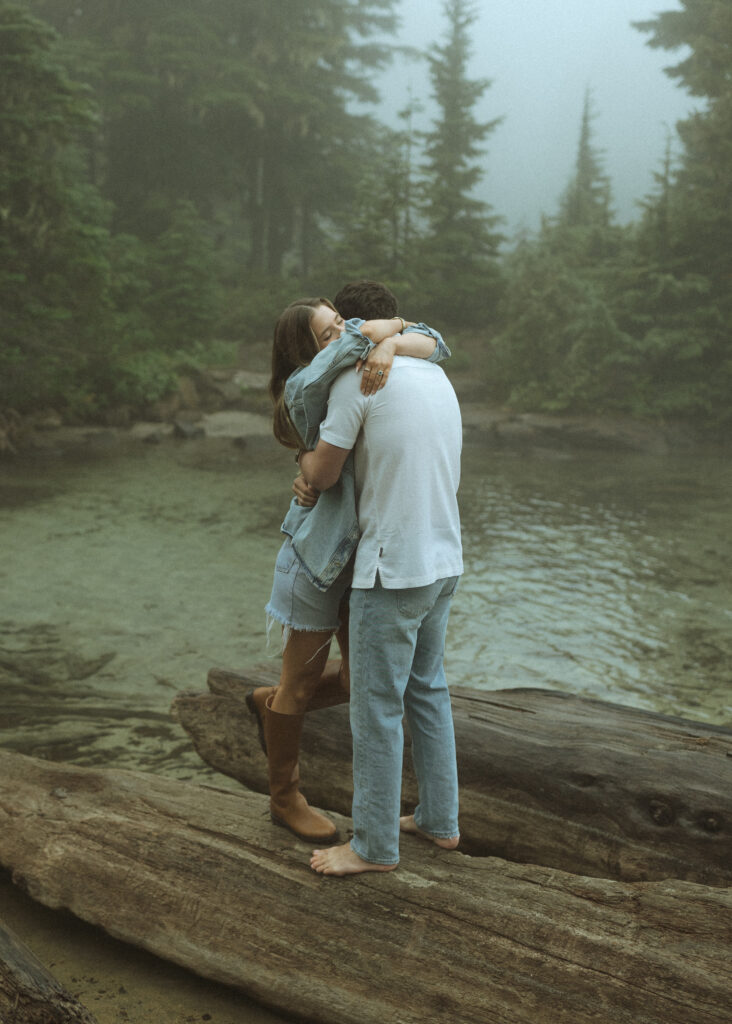 bride and groom taking for their Mowich Lake Elopement in Mt. Rainier National Park 