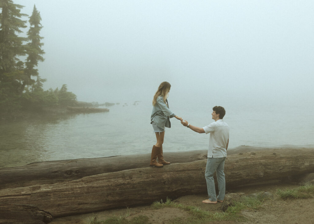 bride and groom taking for their Mowich Lake Elopement in Mt. Rainier National Park 