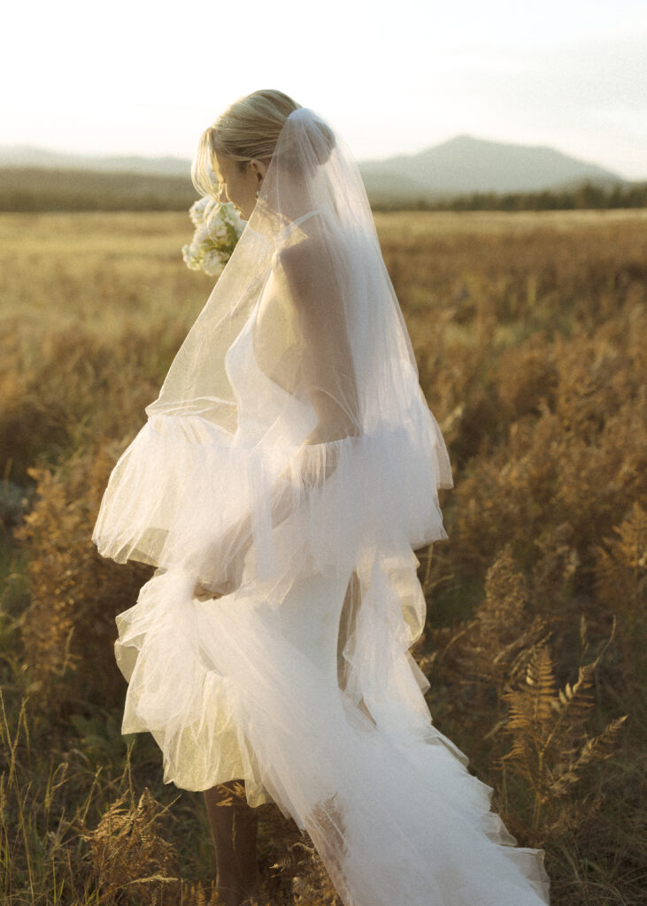 bride walking during her fall flagstaff elopement