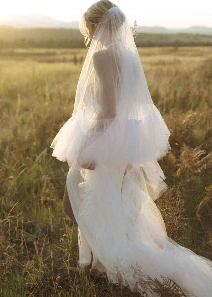 bride walking during her fall flagstaff elopement