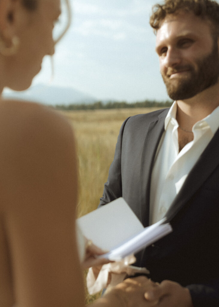 bride and groom reading vows for their fall flagstaff elopement