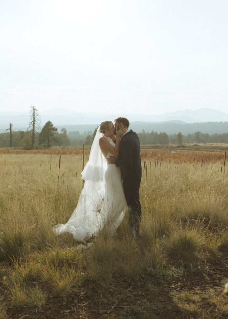 bride and groom reading vows for their fall flagstaff elopement