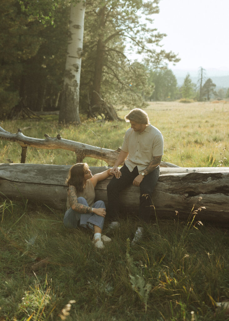 couple posing for their flagstaff engagement photos