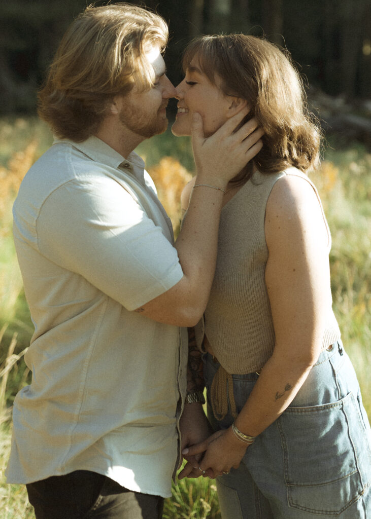 couple posing for their flagstaff engagement photos