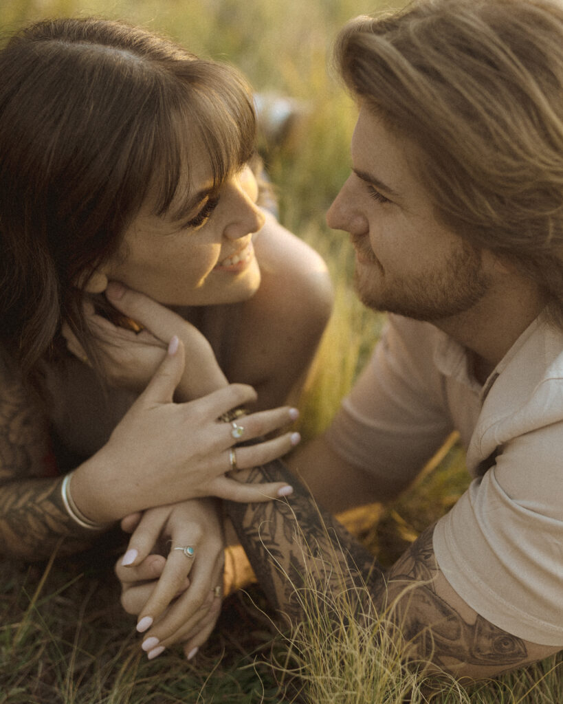 couple posing for their flagstaff engagement photos