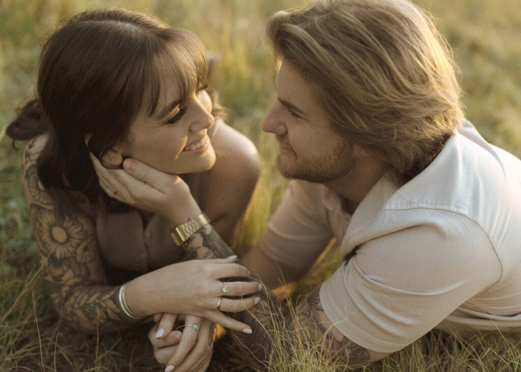 couple posing for their flagstaff engagement photos