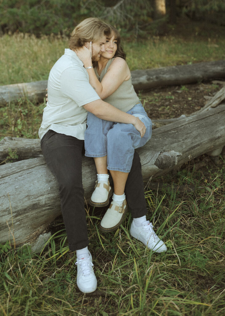 couple posing for their flagstaff engagement photos