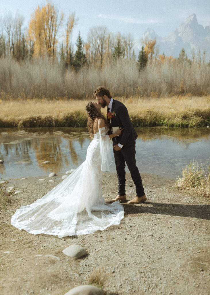 bride and groom reading their vows privately for their Grand Teton elopement 