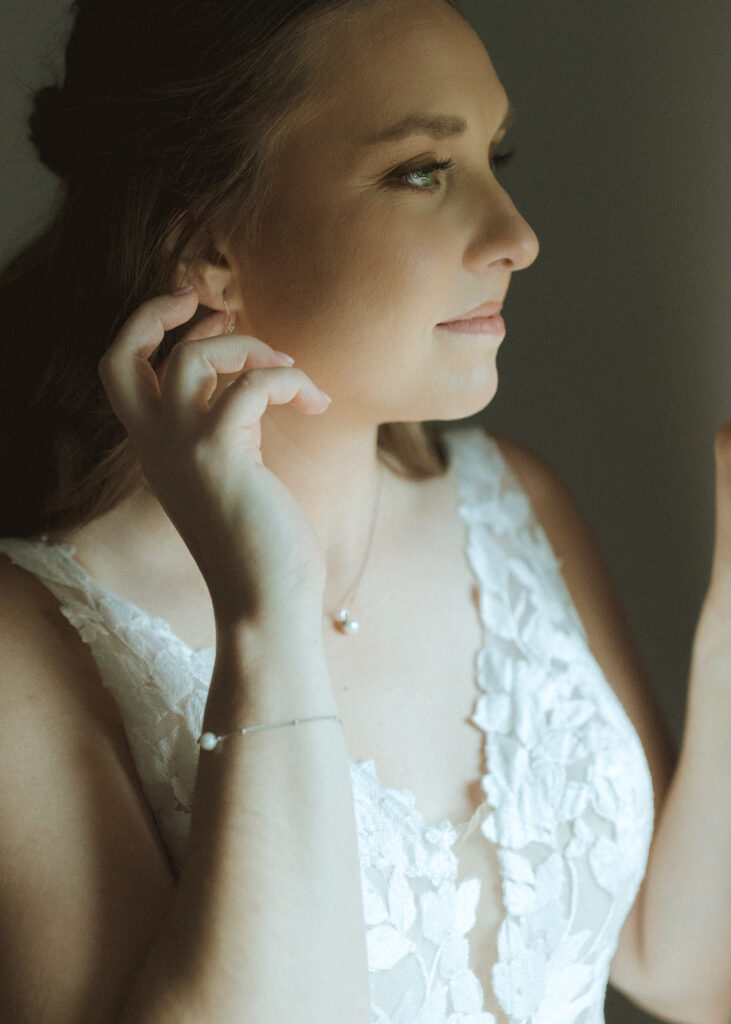 bride getting ready for her Washington elopement 