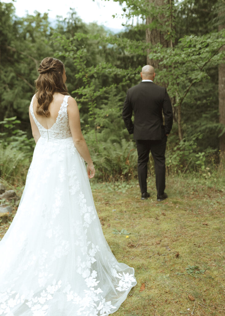 first look for a bride and groom for their Mount Baker Elopement 