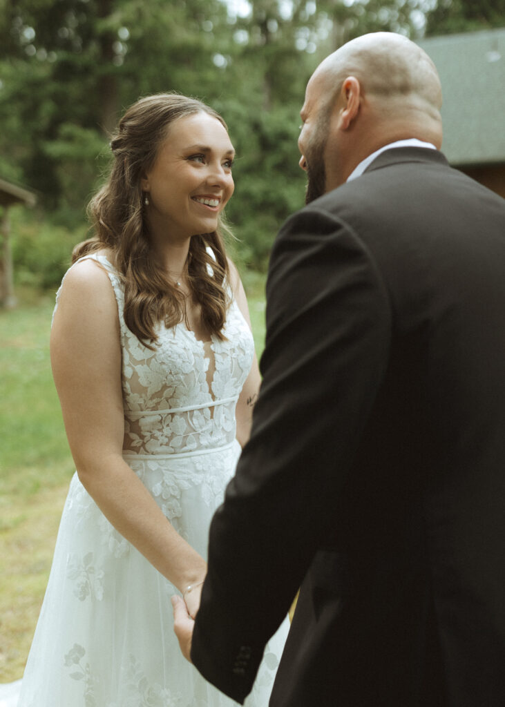 first look for a bride and groom for their Mount Baker Elopement 