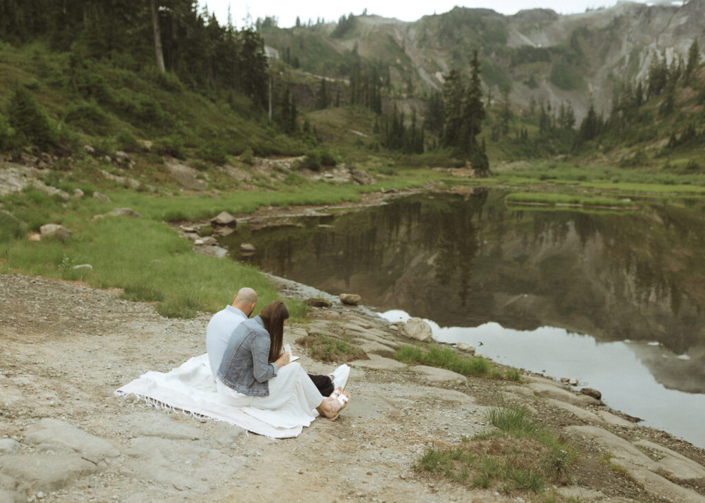 bride and groom writing vows for their Mount Baker Elopement 