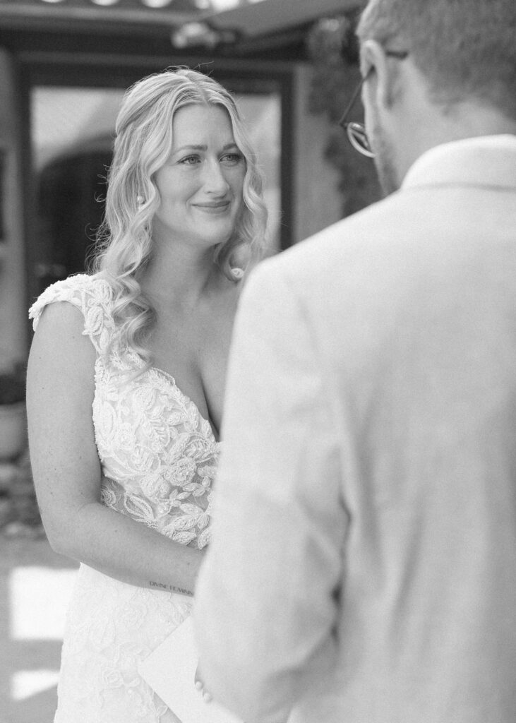 bride and groom reading vows at their Villa Parker Wedding 