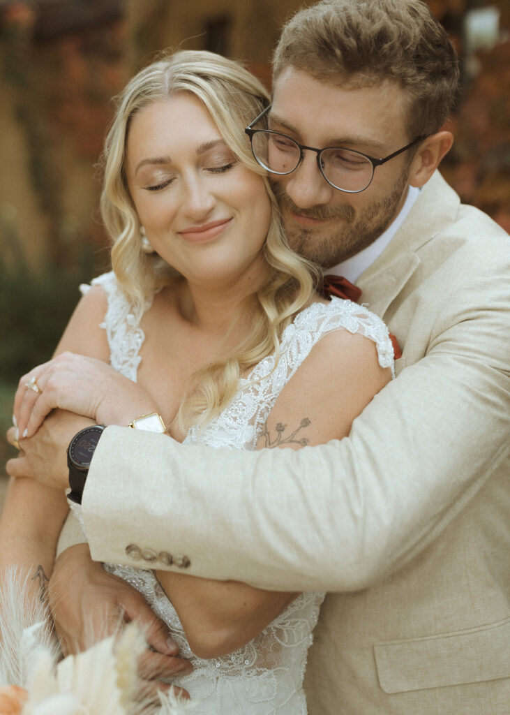 bride and groom taking wedding photos at Villa Parker