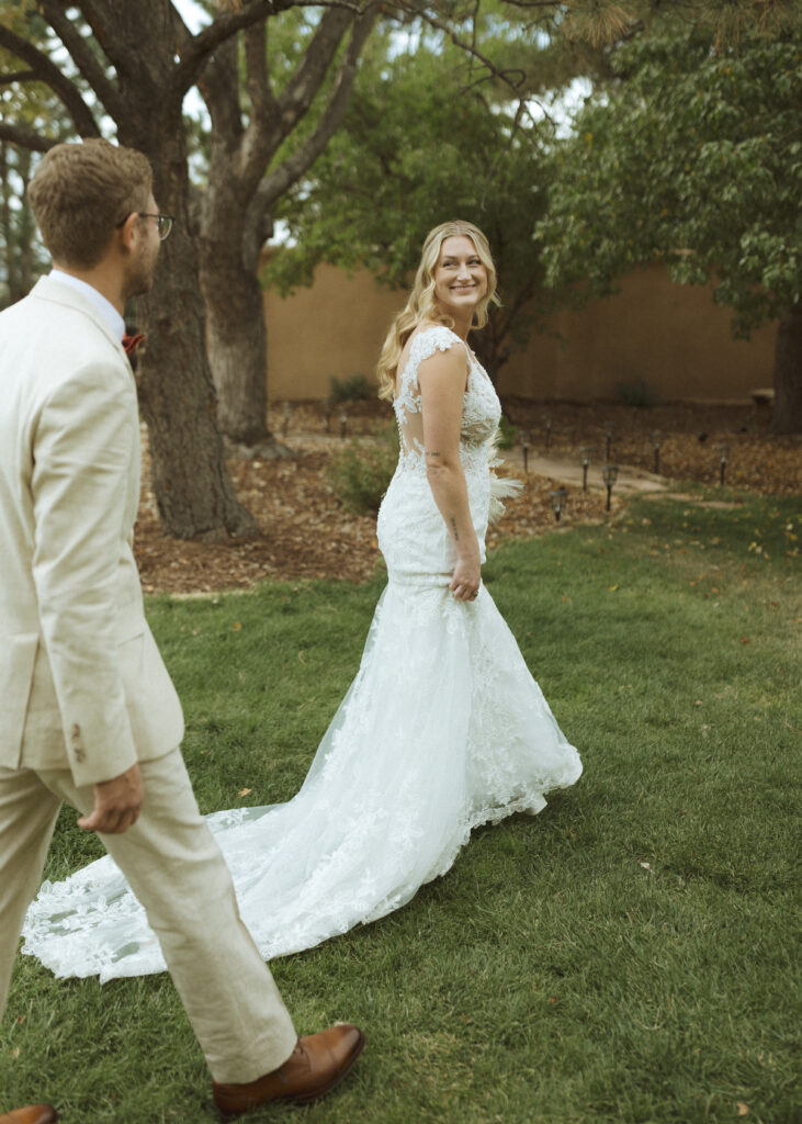 bride and groom taking wedding photos at Villa Parker