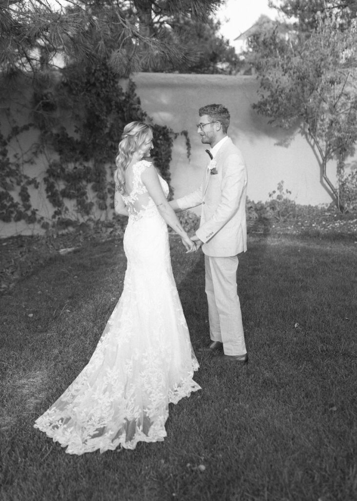 bride and groom taking wedding photos at Villa Parker