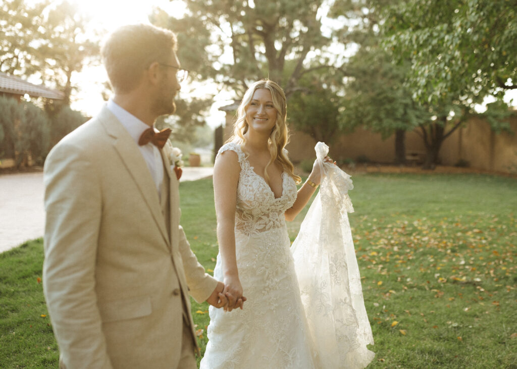 bride and groom taking wedding photos at Villa Parker