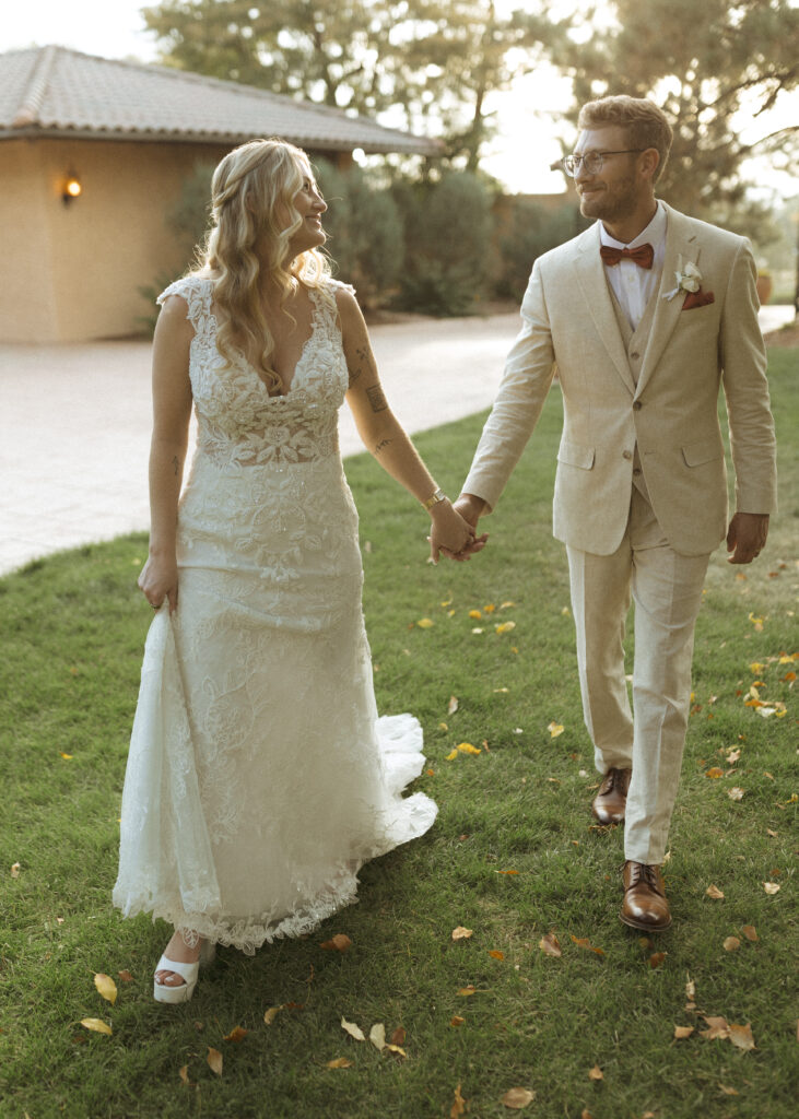 bride and groom taking wedding photos at Villa Parker