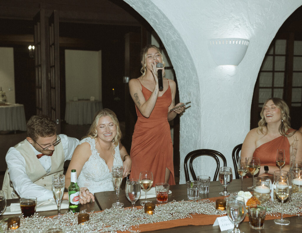 sister giving a speech for a Villa Parker wedding 