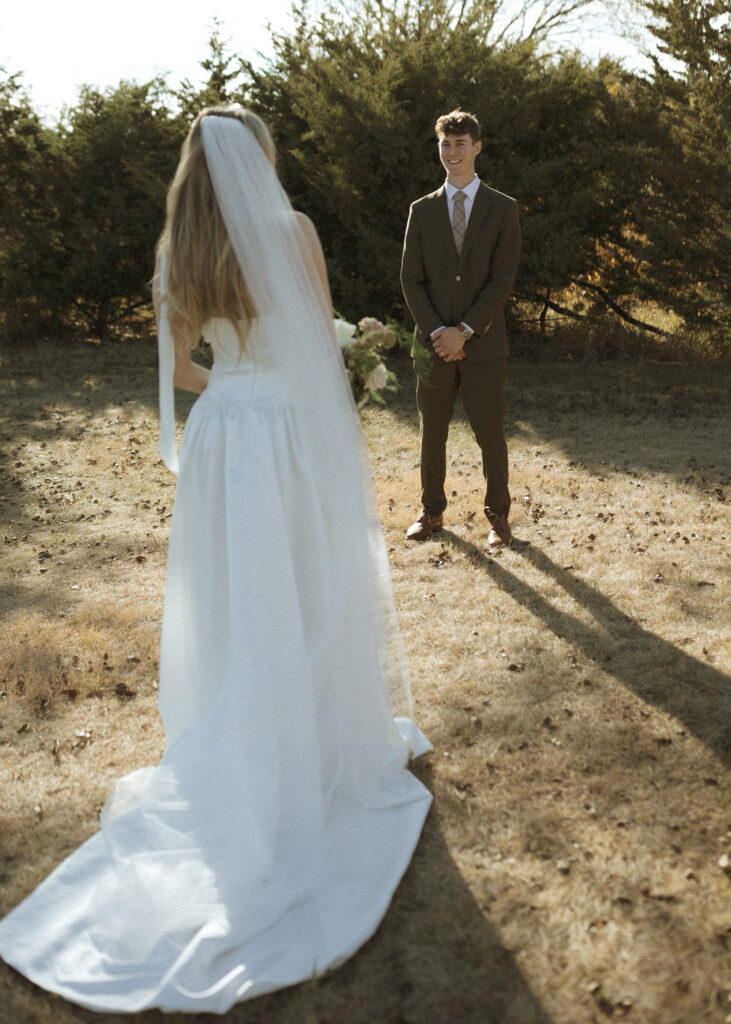 bride and groom first look 