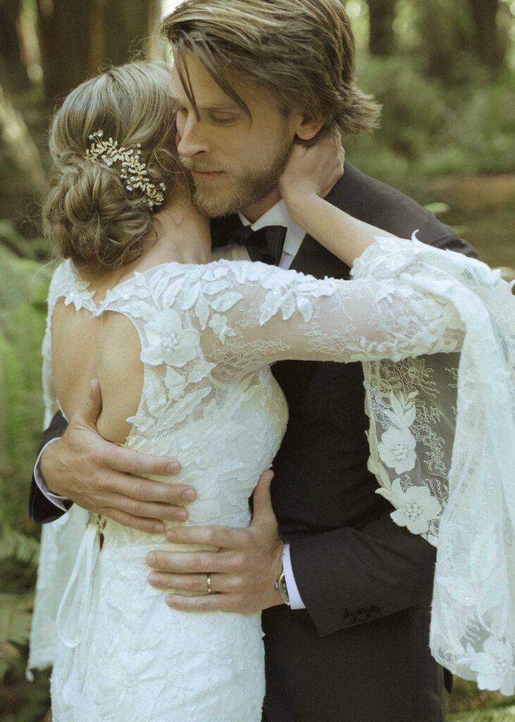 bride and groom reading their vows privately 