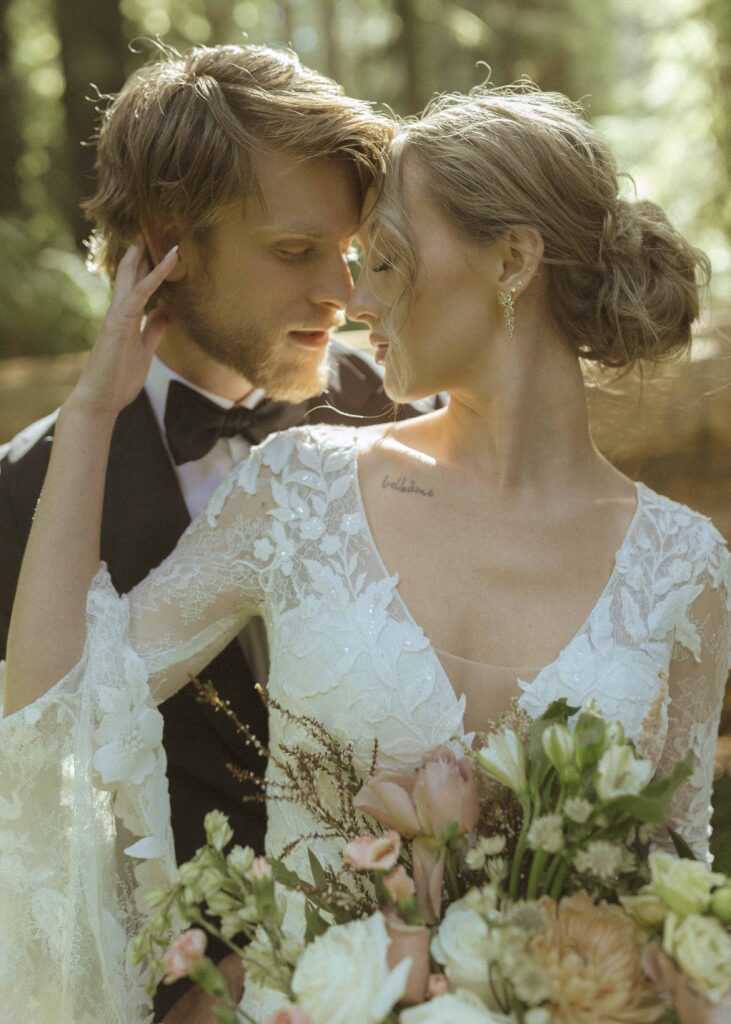 couple taking photos for their national park wedding 