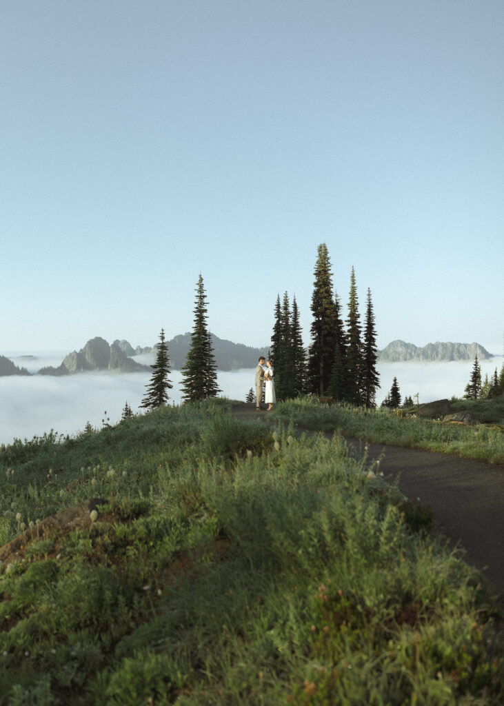 couple taking photos for their national park wedding 