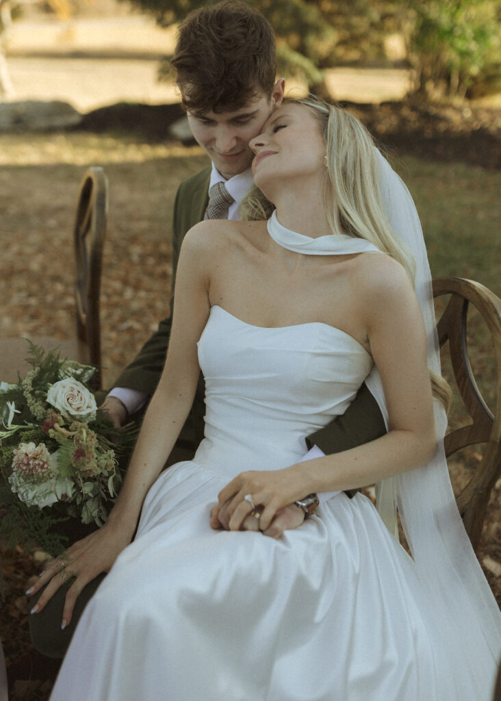 bride and groom taking elopement photos