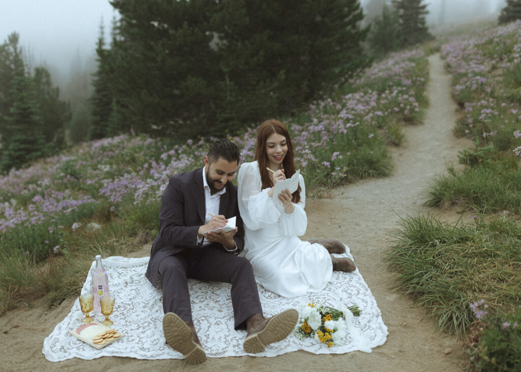 bride and groom writing their vows for their national park elopement