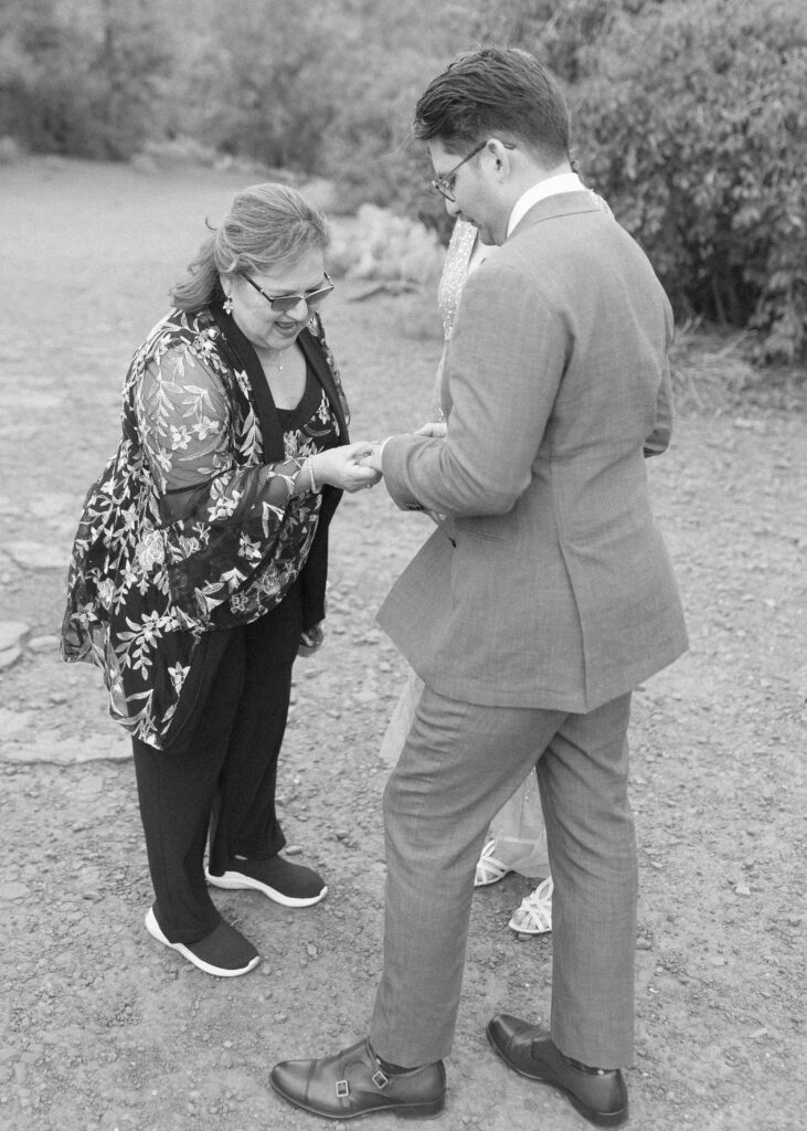 groom seeing his mom pre wedding in sedona