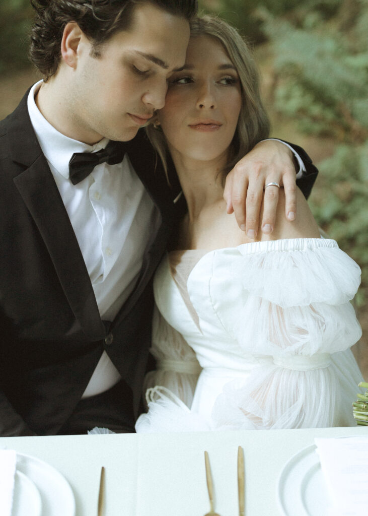 couple eloping in the redwoods