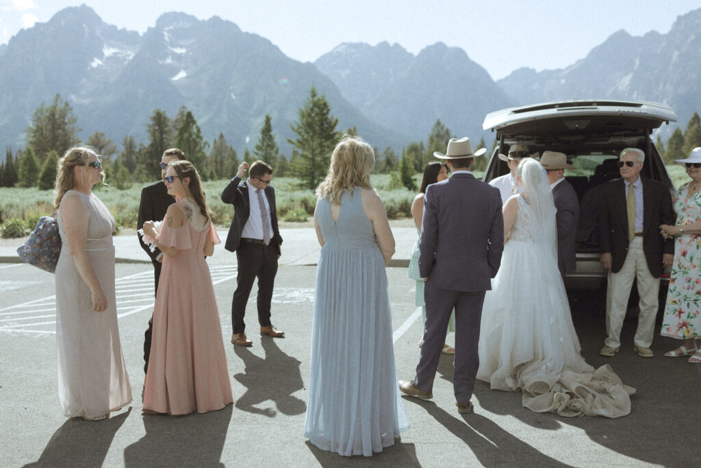 family getting ready for mountain view turnout wedding