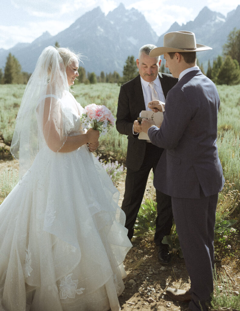 bride and groom's ceremony at their mountain view turnout wedding