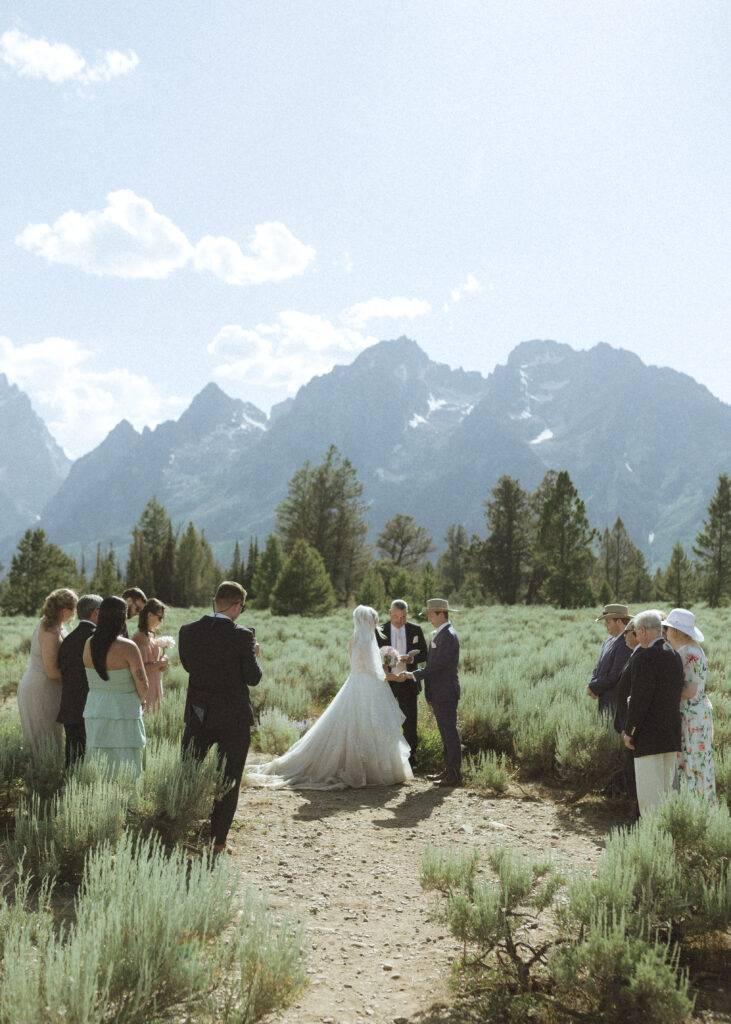 bride and groom's ceremony at their mountain view turnout wedding