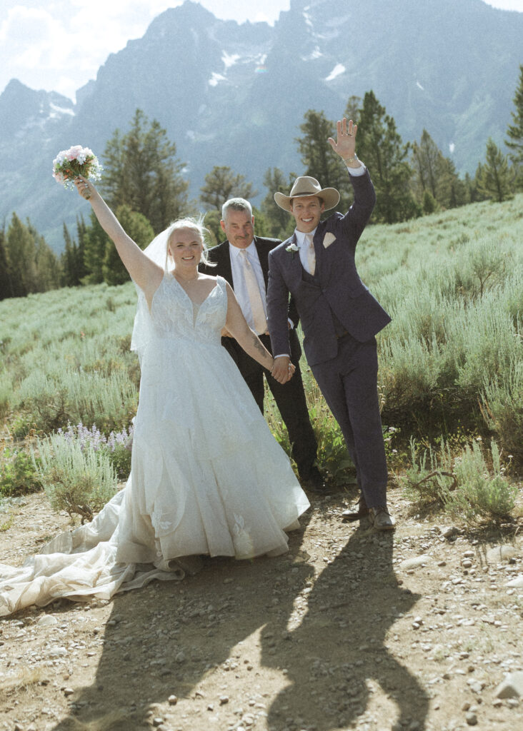 bride and groom's ceremony at their mountain view turnout wedding