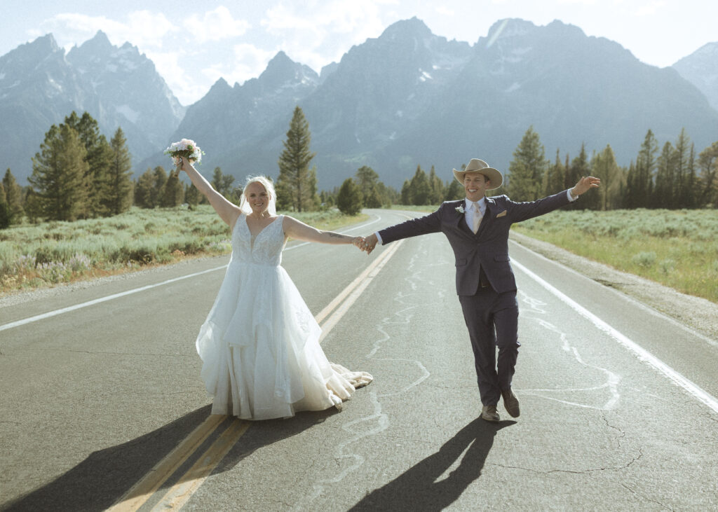bride and grooms photos after their ceremony at mountain view turnout