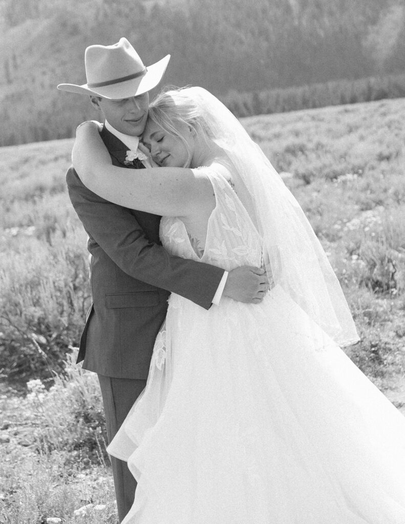 bride and groom photos before their mountain view turnout ceremony
