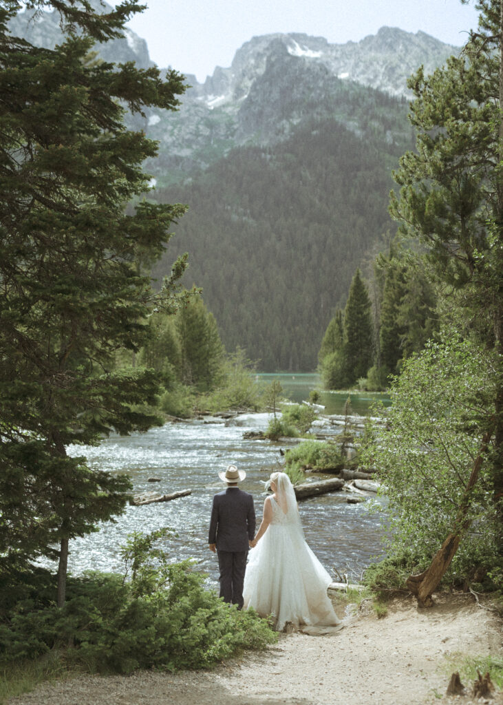 bride and groom photos before their mountain view turnout ceremony
