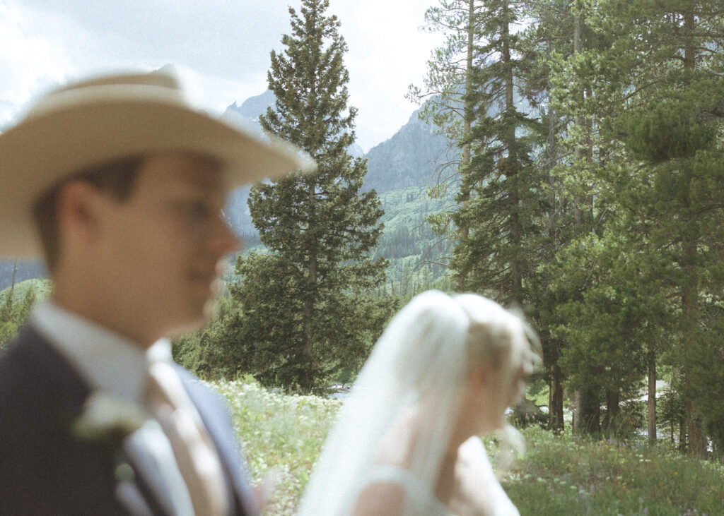 bride and groom photos before their mountain view turnout ceremony