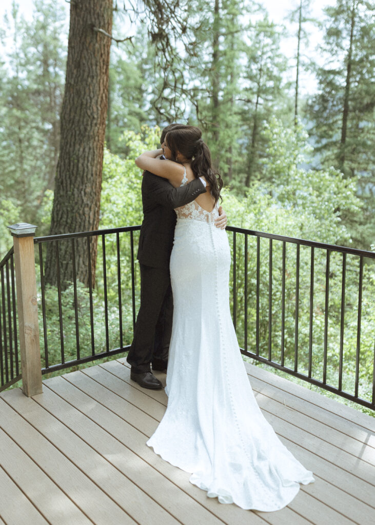 couples first look before their Two Medicine Lake Elopement 